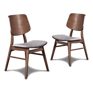 Scar Dining Side Chair Set of 2- Dark Gray Seat- Walnut Brown Wood