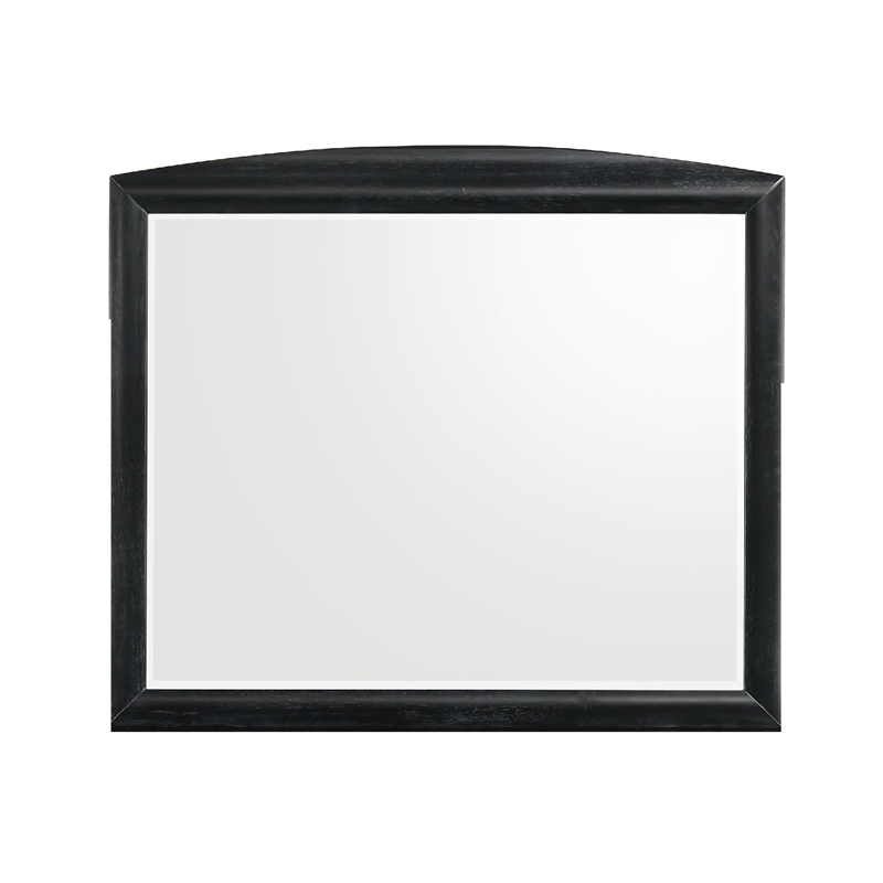 Sevy Dresser Mirror- Curved Top- Onyx Black Solid Rubberwood- 41x46