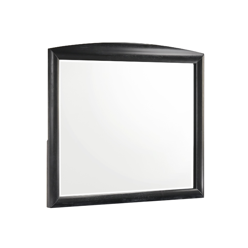 Sevy Dresser Mirror- Curved Top- Onyx Black Solid Rubberwood- 41x46