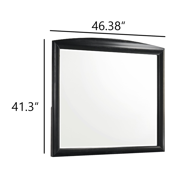 Sevy Dresser Mirror- Curved Top- Onyx Black Solid Rubberwood- 41x46