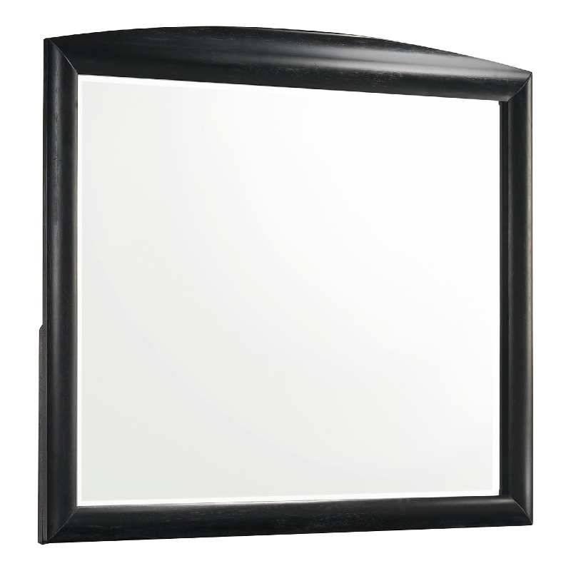 Sevy Dresser Mirror- Curved Top- Onyx Black Solid Rubberwood- 41x46
