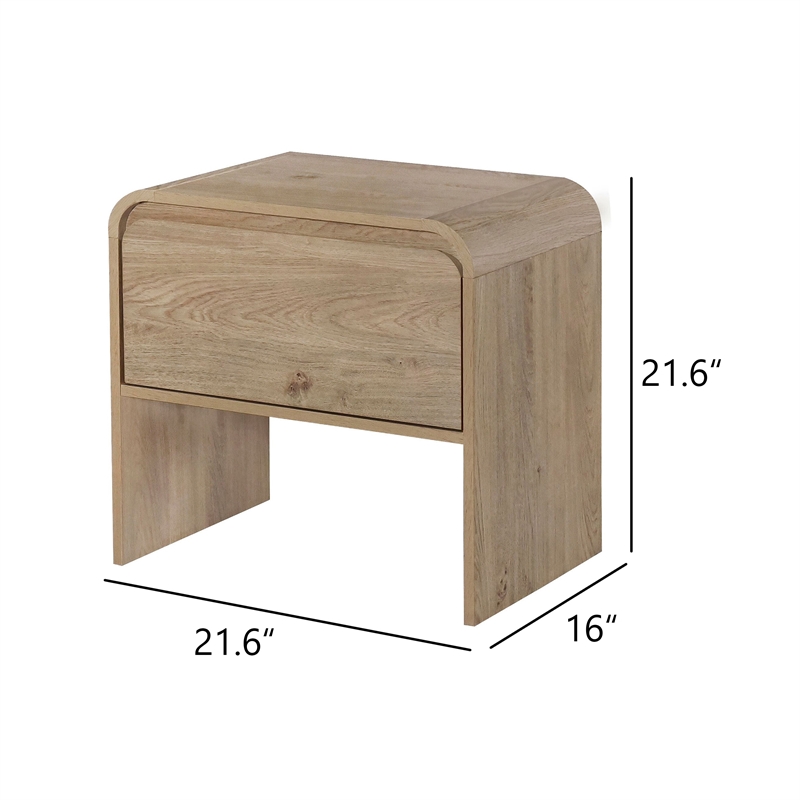 Maria Bedside Table Nightstand- 2 Drawers- Natural Beige Waterfall Edges