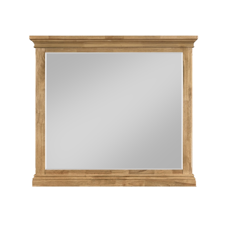 Seny Dresser Mirror- Crown Molding- Honey Brown Rubberwood- 33x48