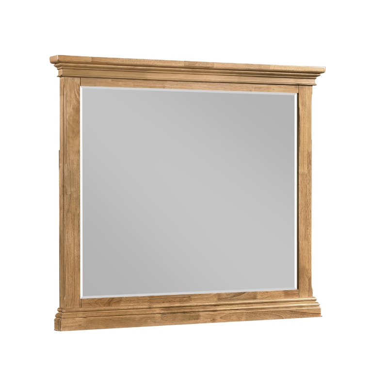 Seny Dresser Mirror- Crown Molding- Honey Brown Rubberwood- 33x48