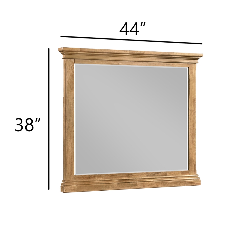 Seny Dresser Mirror- Crown Molding- Honey Brown Rubberwood- 33x48