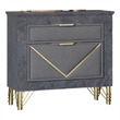 Semy Nightstand- 2 Gold Accented Drawers- Gray Marble Laminate