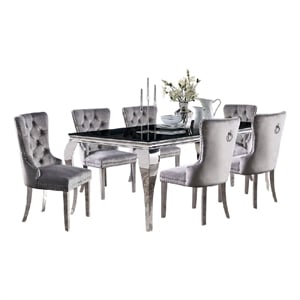 Vendy 7pc Dining Set with Tempered Glass Table- Gray Wingback Chairs