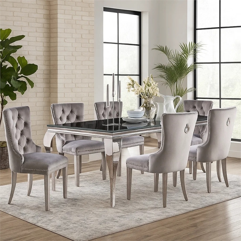 Rico 7pc Counter Height Table Set with 6 Padded Fabric Chairs- Gray