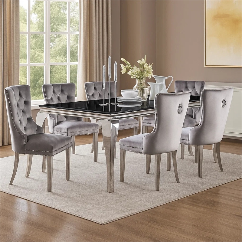Rico 7pc Counter Height Table Set with 6 Padded Fabric Chairs- Gray