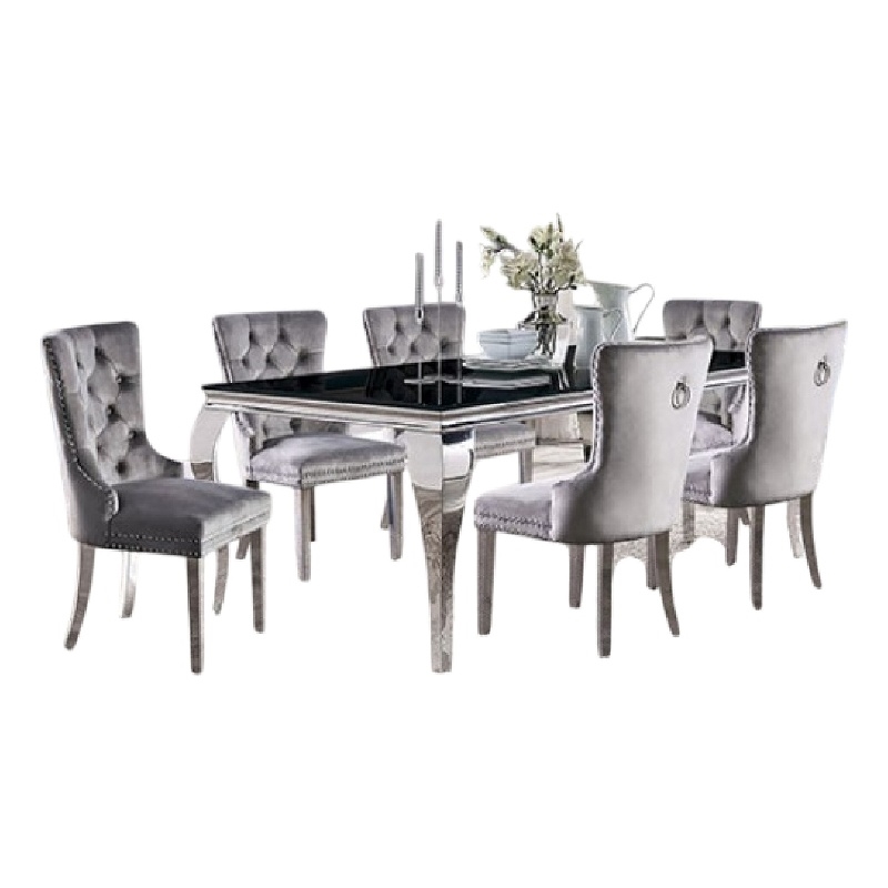 Rico 7pc Counter Height Table Set with 6 Padded Fabric Chairs- Gray