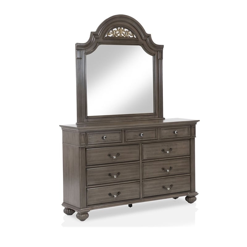Recus 4pc Queen Bedroom Set with Carved Floral Details- Gray Wood