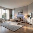 Gely 5pc Queen Bedroom Set- 2 Nightstands- Button Tufted- LED- Glossy White
