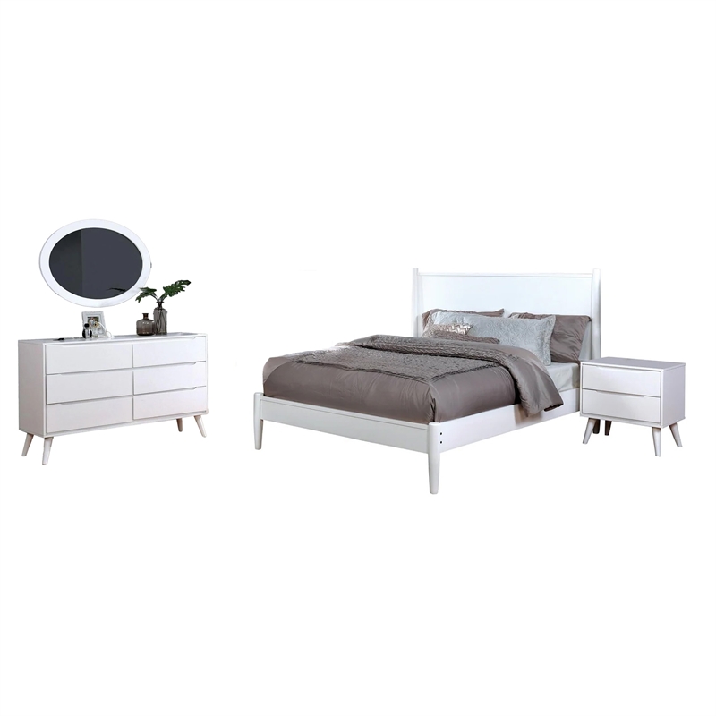 Leyla 4pc Queen Bedroom Set- Dresser with Oval Mirror- White Wood
