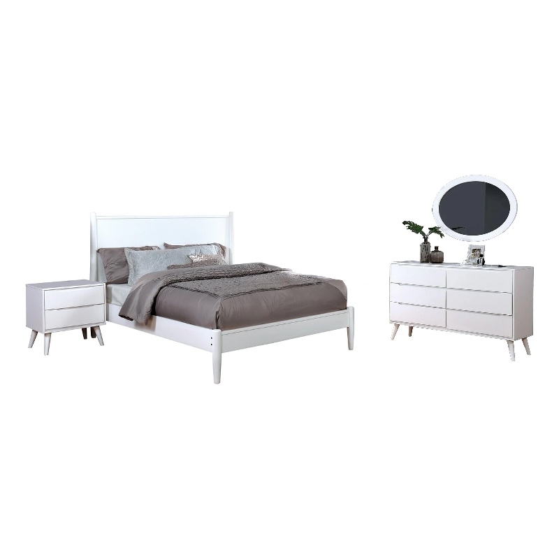 Leyla 4pc Queen Bedroom Set- Dresser with Oval Mirror- White Wood