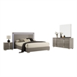 Suni 4pc Complete Queen Bedroom Set w LED Headboard- Light Taupe Gray