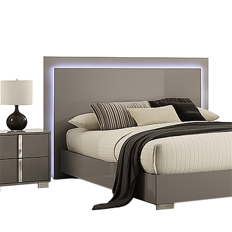Suni 5pc Queen Bedroom Set w LED Headboard- Light Taupe Gray- Tall Dresser