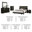 Yoki 5pc Queen Bedroom Set w Underbed LED- Black and Gold- Tall Dresser