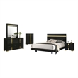 Yoki 5pc Queen Bedroom Set w Underbed LED- Black and Gold- Tall Dresser