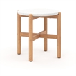 Scy Patio Side End Table- 19 Inch White Terrazzo Top- Natural Brown