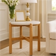 Scy Patio Side End Table- 19 Inch White Terrazzo Top- Natural Brown