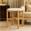 Scy Patio Side End Table- 19 Inch White Terrazzo Top- Natural Brown