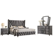 Ino 4pc Queen Bedroom Set with Wingback Headboard- Gray Upholstery