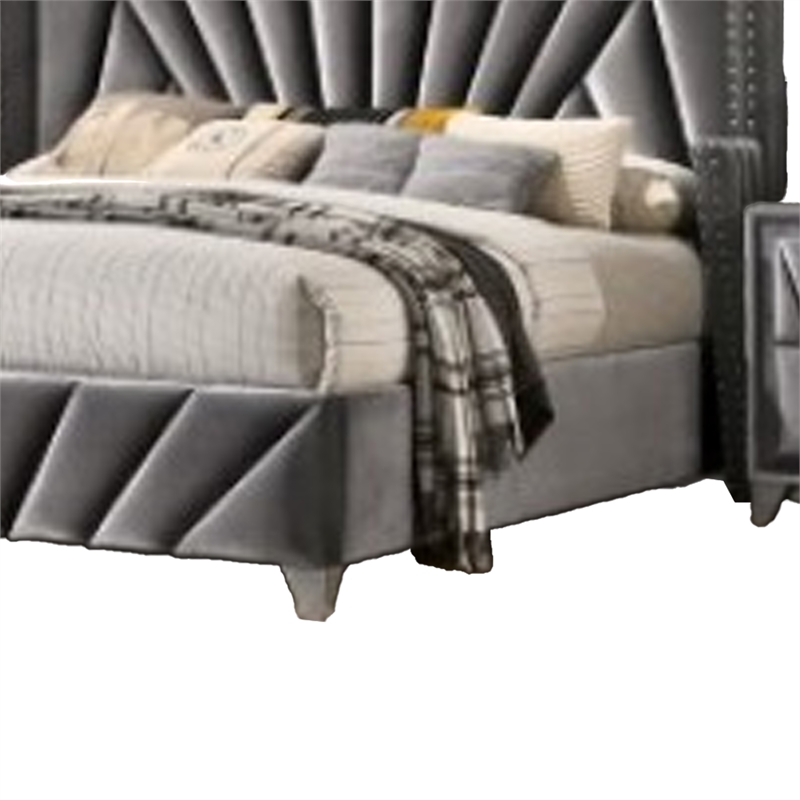 Ino 4pc Queen Bedroom Set with Wingback Headboard- Gray Upholstery