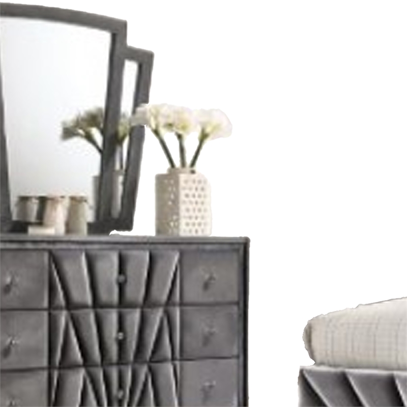 Ino 4pc Queen Bedroom Set with Wingback Headboard- Gray Upholstery