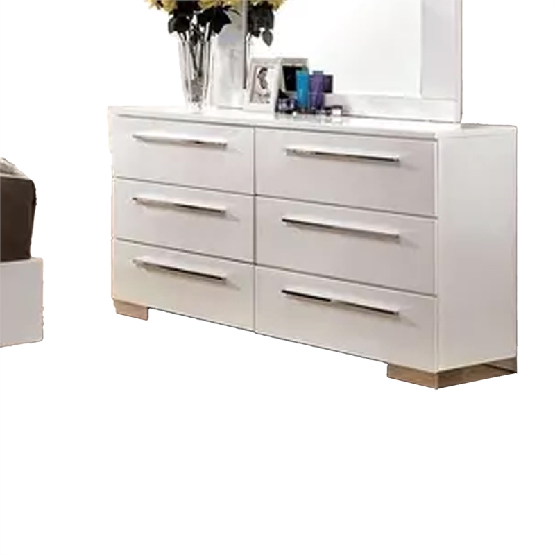 Gely 4pc Queen Bedroom Set- Button Tufted Upholstery- LED- Glossy White