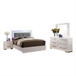 Gely 4pc Queen Bedroom Set- Button Tufted Upholstery- LED- Glossy White
