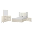 Toi 4pc Queen Bedroom Set w Dresser Mirror- Fluted LED- White Upholstery