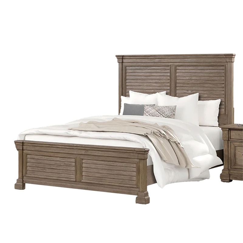 Roi 4pc Queen Bedroom Set- Tall Shutter Headboard- Weathered Gray