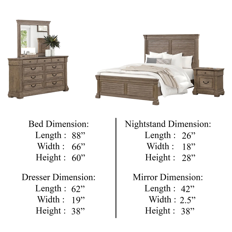 Roi 4pc Queen Bedroom Set- Tall Shutter Headboard- Weathered Gray