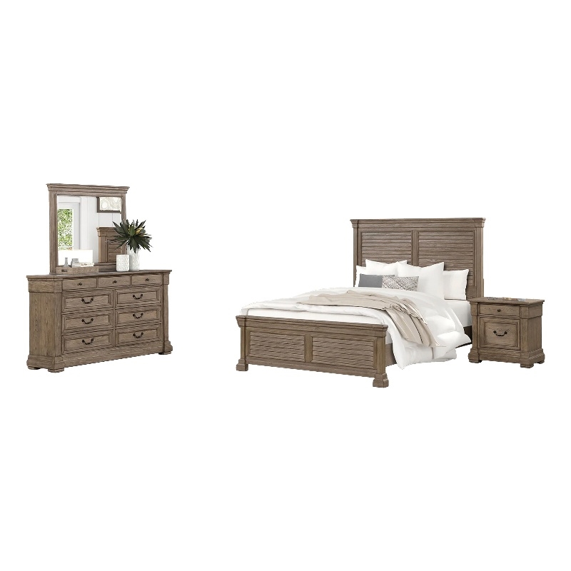 Roi 4pc Queen Bedroom Set- Tall Shutter Headboard- Weathered Gray