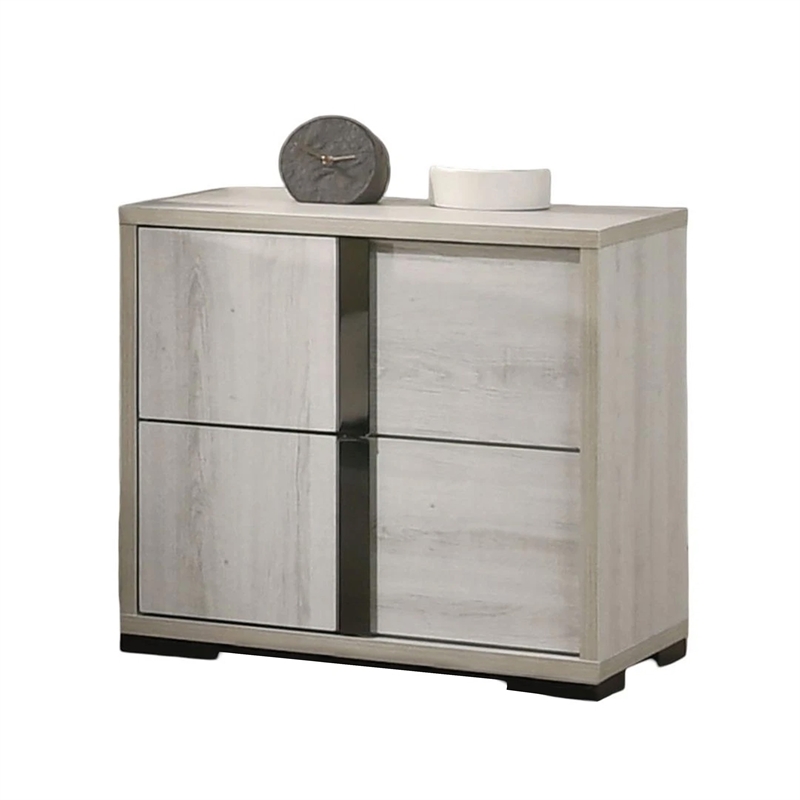 Hyao 4pc Queen Bedroom Set w LED Headboard- Whitewash- Dresser Mirror