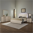 Hyao 4pc Queen Bedroom Set w LED Headboard- Whitewash- Dresser Mirror
