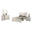 Hyao 4pc Queen Bedroom Set w LED Headboard- Whitewash- Dresser Mirror