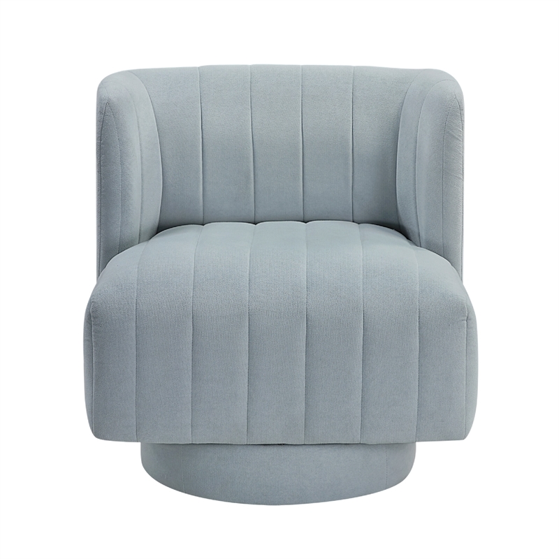 Joya Swivel Accent Chair- Barrel Wingback- Channeled Aqua Blue Polyester