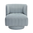 Joya Swivel Accent Chair- Barrel Wingback- Channeled Aqua Blue Polyester