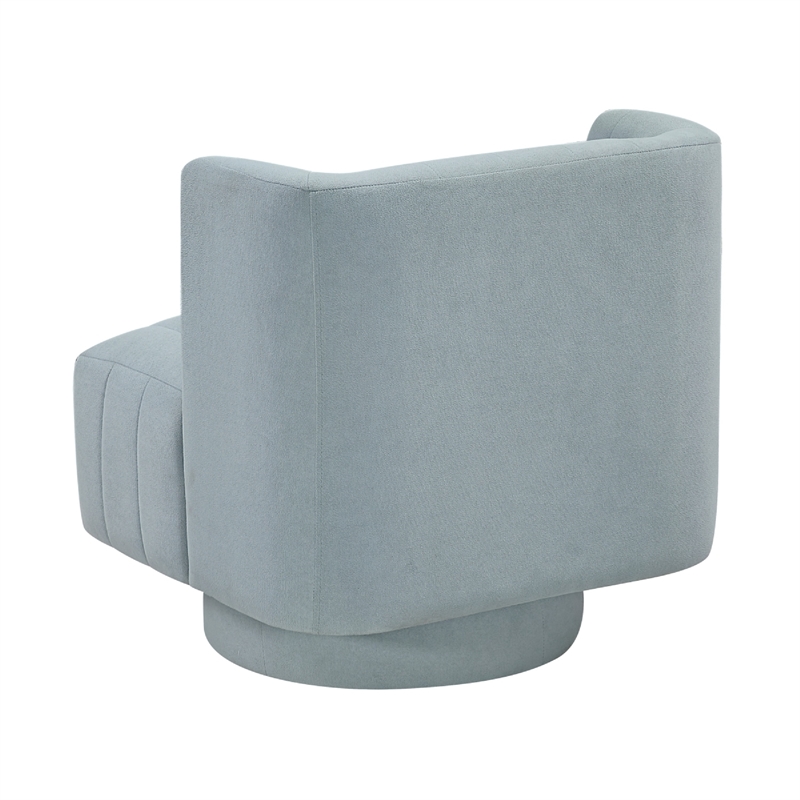 Joya Swivel Accent Chair- Barrel Wingback- Channeled Aqua Blue Polyester