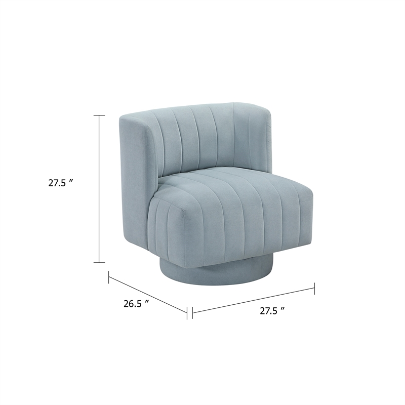 Joya Swivel Accent Chair- Barrel Wingback- Channeled Aqua Blue Polyester