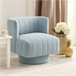 Joya Swivel Accent Chair- Barrel Wingback- Channeled Aqua Blue Polyester