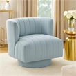 Joya Swivel Accent Chair- Barrel Wingback- Channeled Aqua Blue Polyester