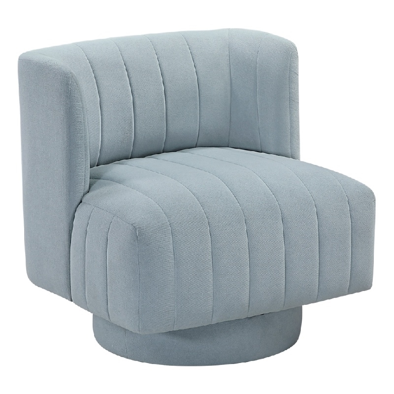 Joya Swivel Accent Chair- Barrel Wingback- Channeled Aqua Blue Polyester