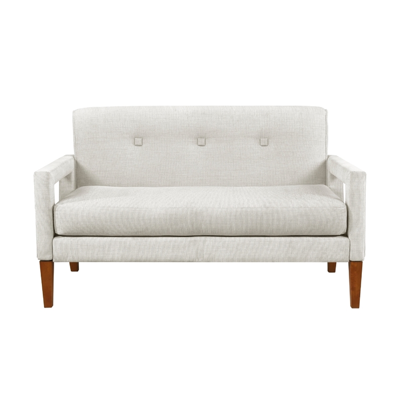 Bei Loveseat- Beige Chenille Cushion- Walnut Brown Solid Wood- 55 Inch