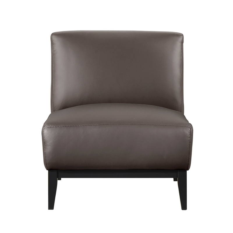 Hoy Accent Chair- Dark Brown Top Grain Leather- Black Solid Wood Legs