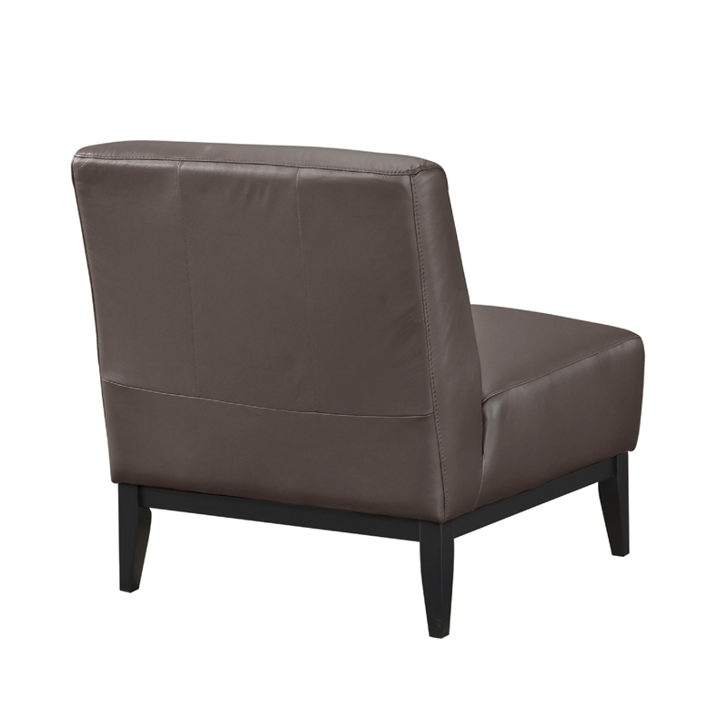 Hoy Accent Chair- Dark Brown Top Grain Leather- Black Solid Wood Legs