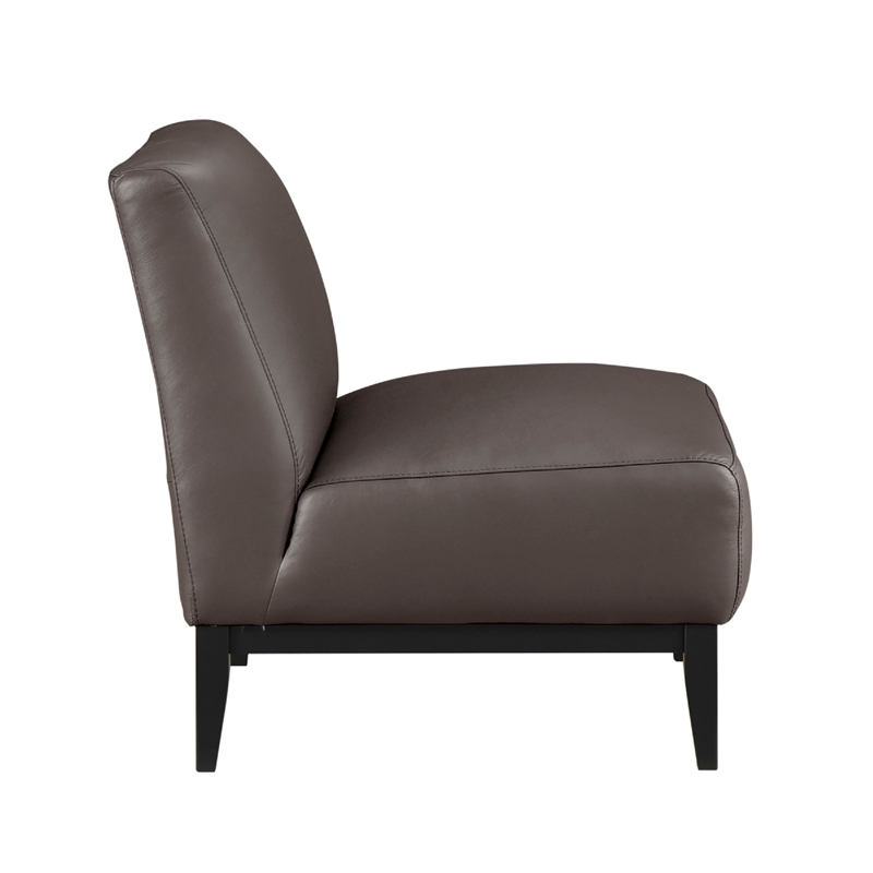 Hoy Accent Chair- Dark Brown Top Grain Leather- Black Solid Wood Legs