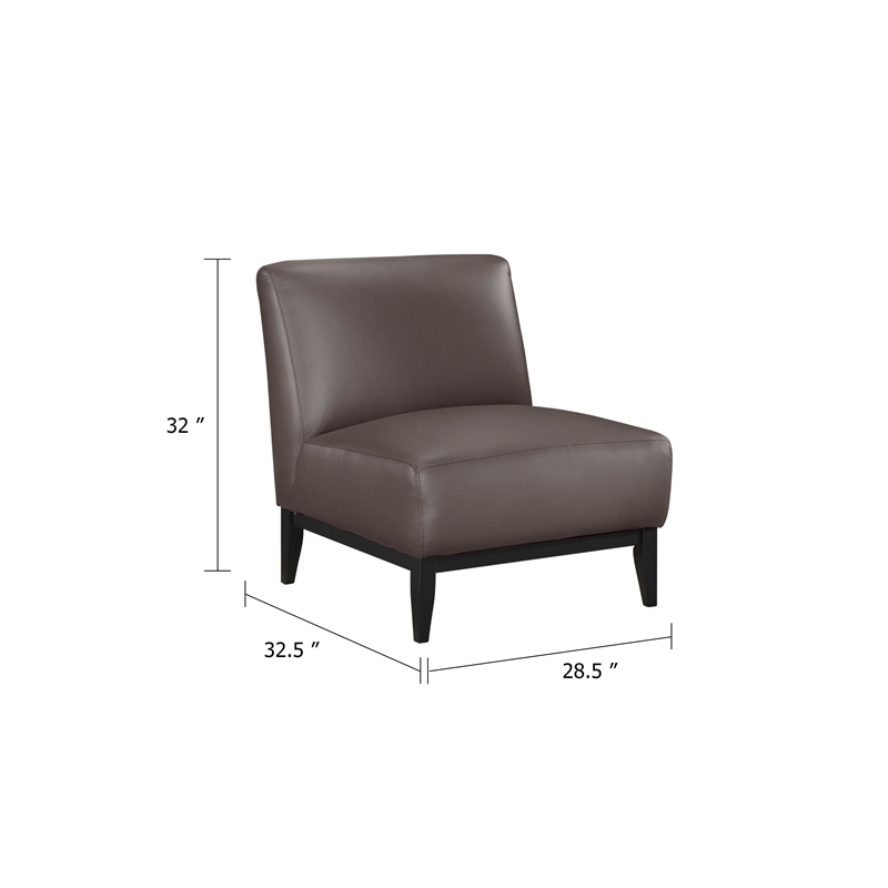 Hoy Accent Chair- Dark Brown Top Grain Leather- Black Solid Wood Legs