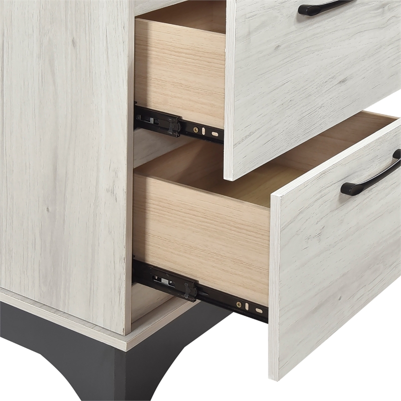 Wly Nightstand- 2 Drawers with Wide Black Handles- White Oak & Gray